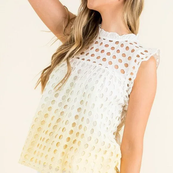 NWT THML Yellow Ombre Eyelet top - Picture 3 of 4